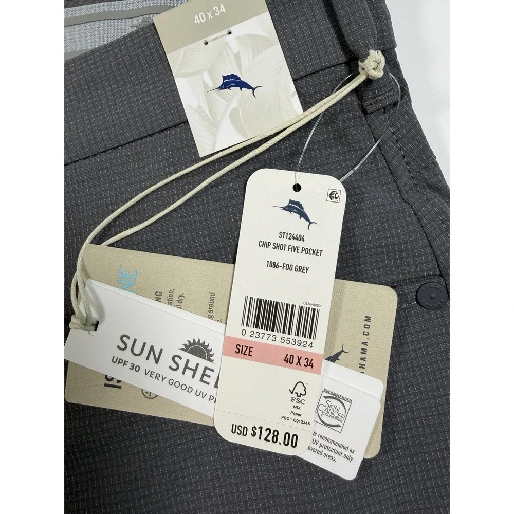 Tommy Bahama Island Zone Stretch Chip Shot Five Pocket Fog Grey Pants Sz 40x34